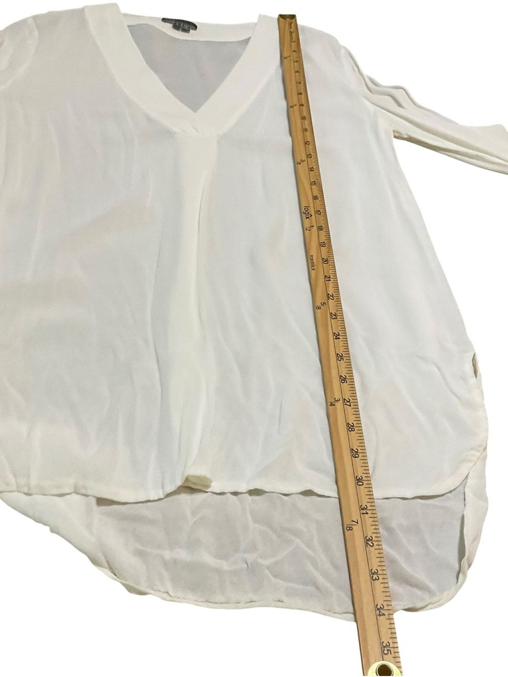 Vince White Silk Blend Tunic Blouse Long Sleeve V-Neck Hi Low Top Size Large - Picture 7 of 8
